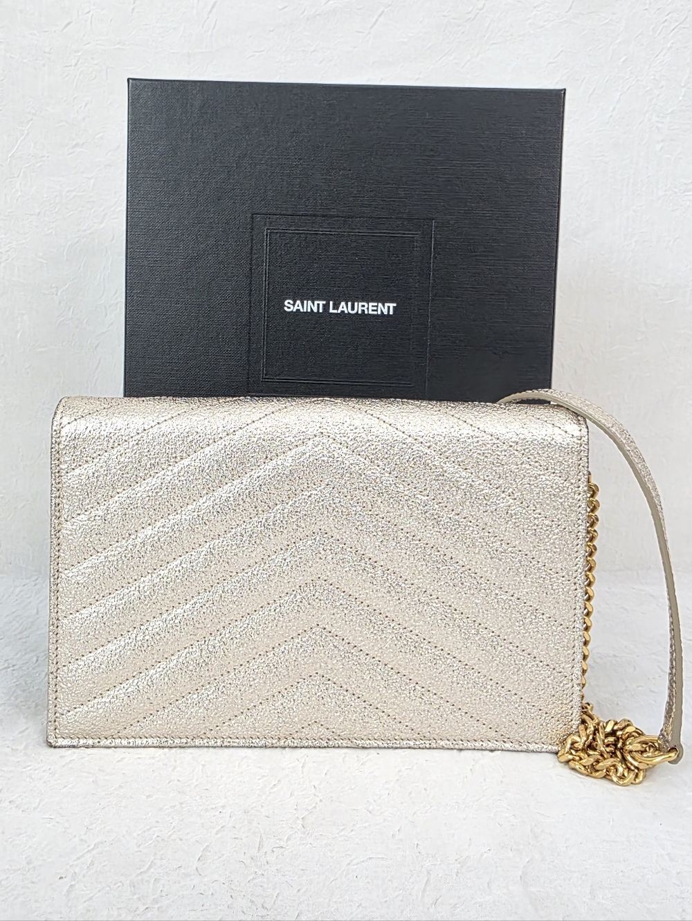 Auth YSL Yves Saint Laurent Grain De Poudre Chevron Envelope Woc - Picture 2 of 11